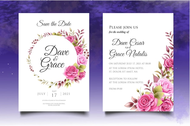 wedding invitation template set with elegant floral decoration
