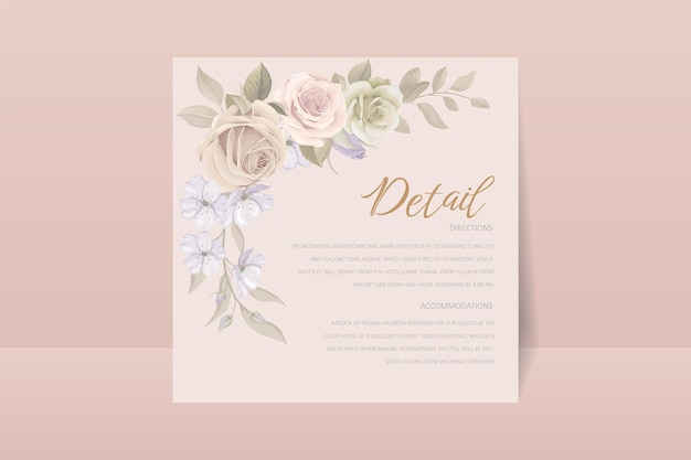wedding invitation template set with floral and leaves decoration