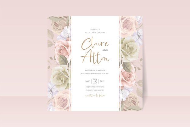 Wedding invitation template set with floral and leaves decoration