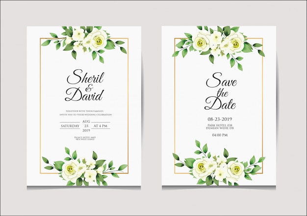 Vector wedding invitation template white and green style