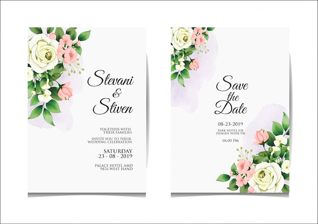 Wedding invitation template white and green style