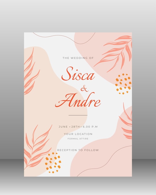 wedding invitation template with abstract botanical hand drawn