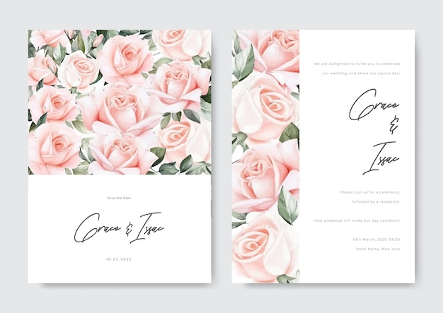 Wedding invitation template with arrangement flower and leaves