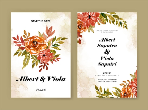 Vector wedding invitation template with autumn flower foliage watercolor
