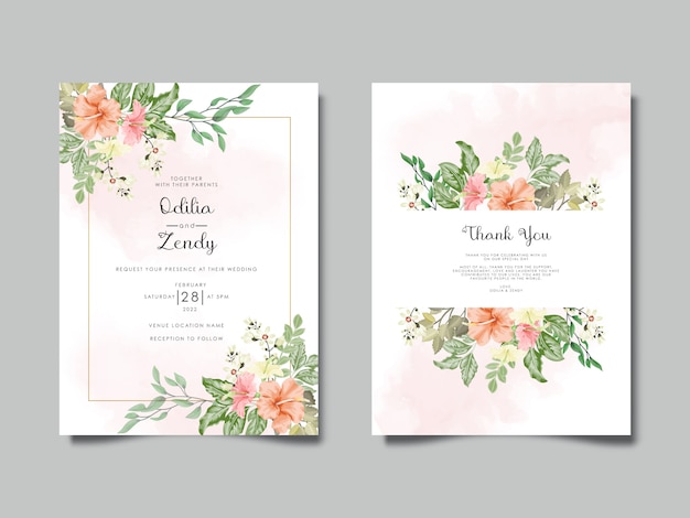 Vector wedding invitation template with beautiful and editable floral