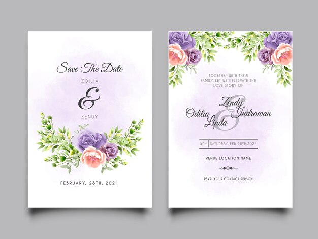 Vector wedding invitation template with beautiful floral design