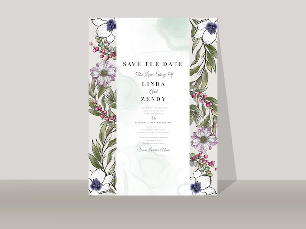 Wedding invitation template with beautiful floral hand drawn