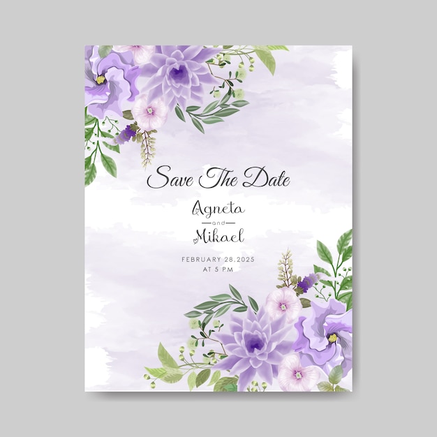 Wedding invitation template with beautiful flower and leaves