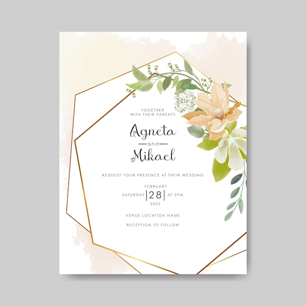 Wedding invitation template with beautiful flower