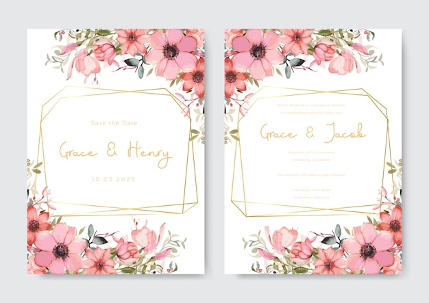 Wedding invitation template with beautiful hand drawn roses