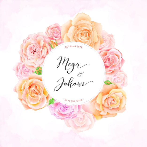 아름 다운 장미 꽃으로 결혼식 초대장 서식 파일