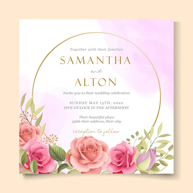 Wedding invitation template with beautiful roses