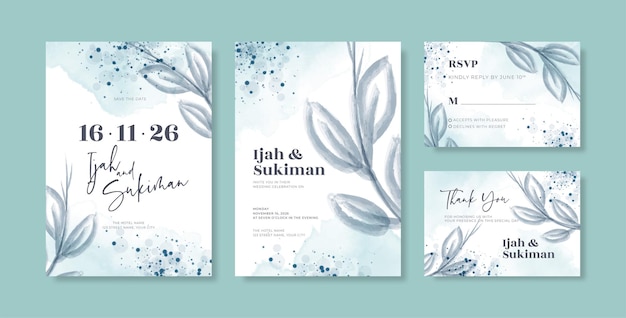 Wedding invitation template with beautiful watercolor background