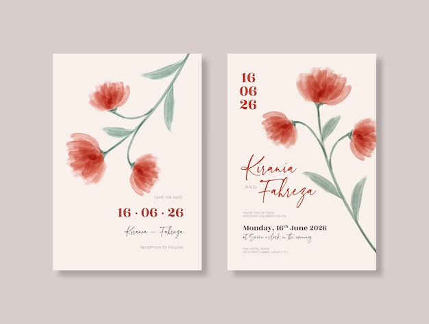 Wedding invitation template with beautiful watercolor flower