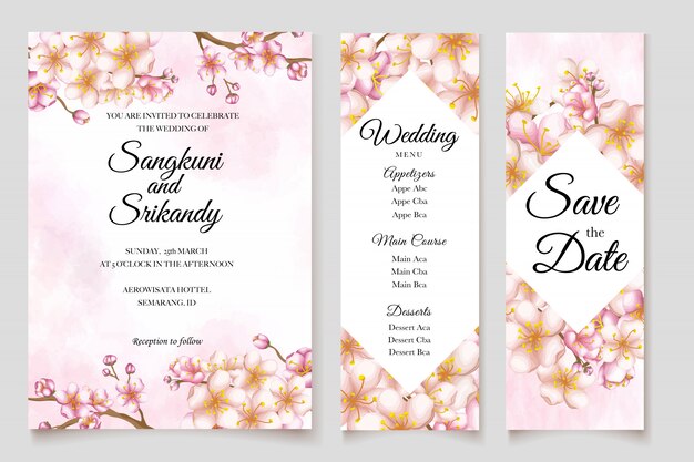 Vector wedding invitation template with cherry blossom