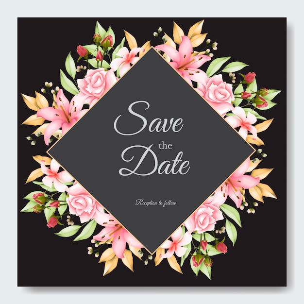 Vector wedding invitation template with cherry blossom