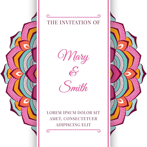 Wedding invitation template with colorful mandala