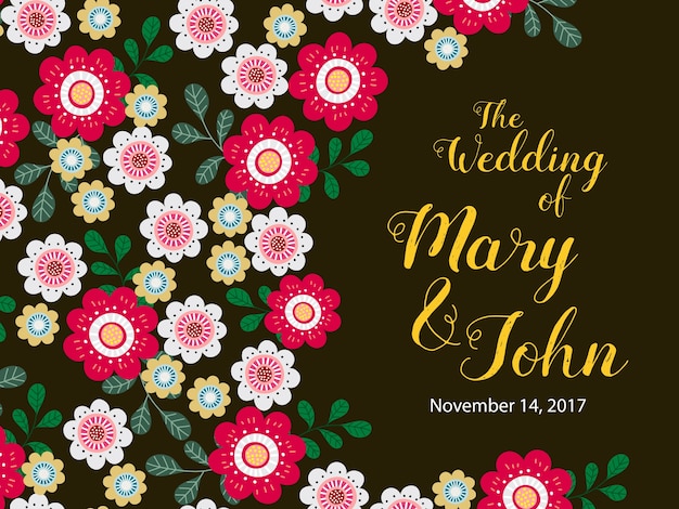 wedding invitation template with colourful flower
