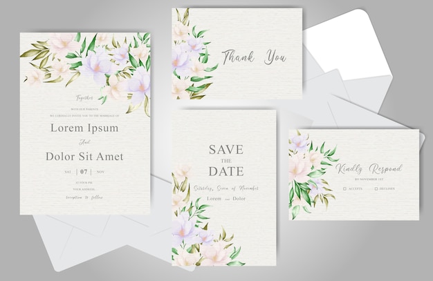 Wedding Invitation Template with Elegant Arrangement Floral and Leaves