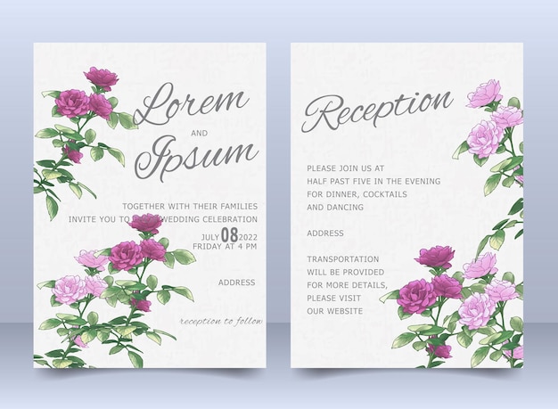 Шаблон свадебного приглашения с элегантной композицией Цветок и листья