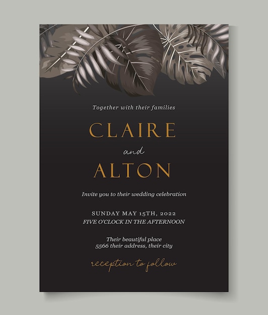 Wedding invitation template with elegant tropical nature