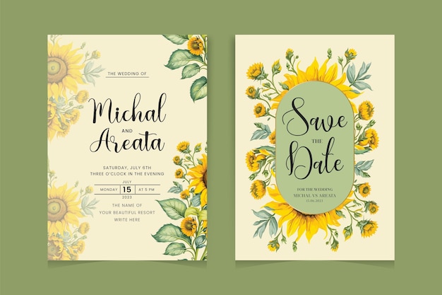 wedding invitation template with eucalyptus leaves set