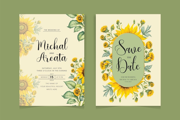 Vector wedding invitation template with eucalyptus leaves set