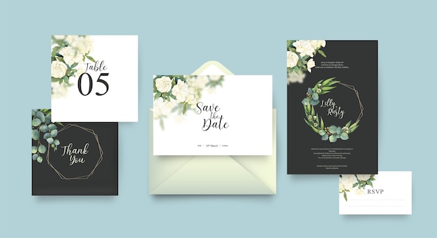 Wedding invitation template with floral design