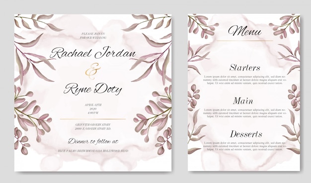 Wedding invitation template with floral ornament and gold frame