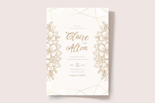 wedding invitation template with floral outline decoration