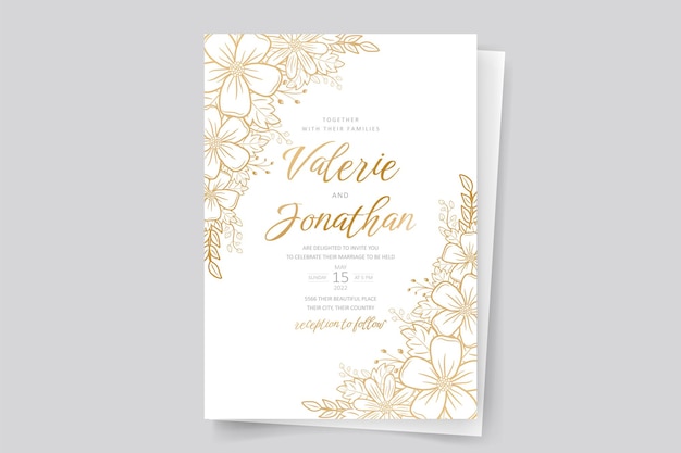 Wedding invitation template with floral outline decoration