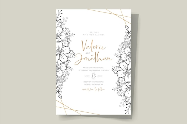 Wedding invitation template with floral outline decoration