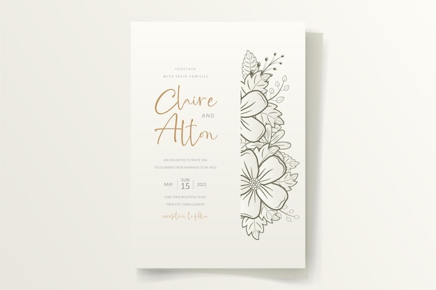 Wedding invitation template with floral outline decoration