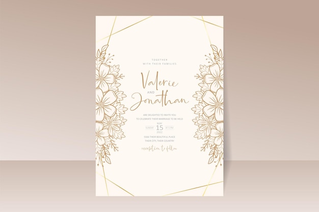wedding invitation template with floral outline decoration