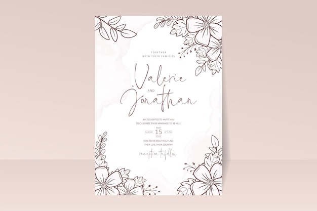 Wedding invitation template with floral outline decoration