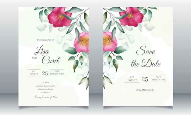 Wedding invitation template with floral watercolor