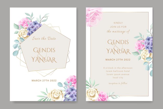 Wedding invitation template with floral