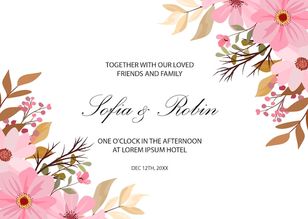 wedding invitation template with flower bouquet background