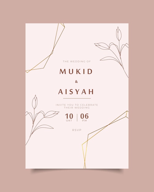 Wedding invitation template with flower hand drawn background illustration