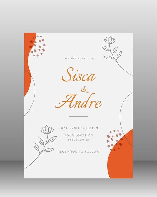 wedding invitation template with flower hand drawn