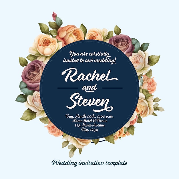 Wedding invitation template with flower leaves frame and border floral decoration vector