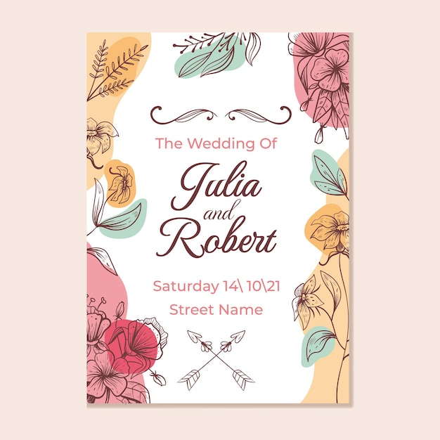 Wedding invitation template with flower print ornament design