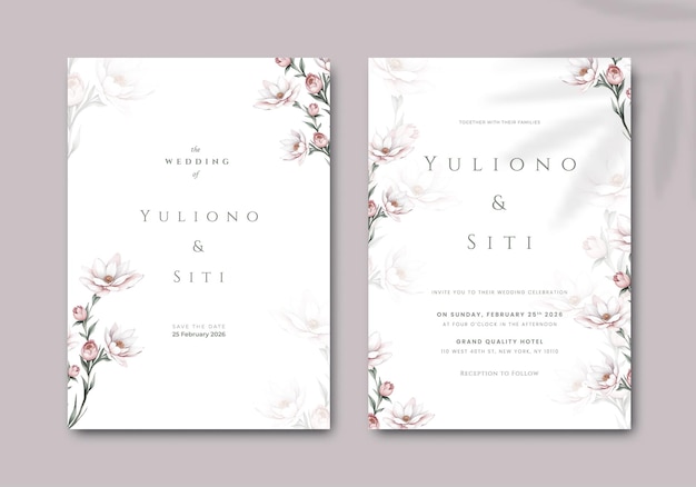 Vector wedding invitation template with flower watercolor premium vector