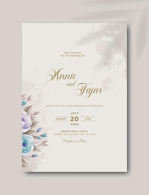 結婚式の招待状のテンプレートに花が付いています