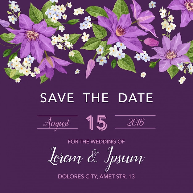 Wedding invitation template with flowers