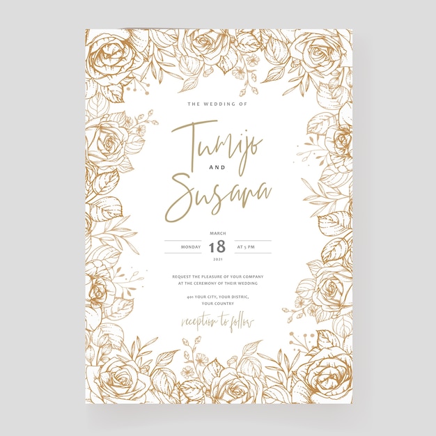 wedding invitation template with flowers