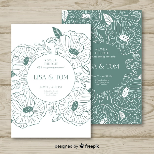 Wedding invitation template with flowers