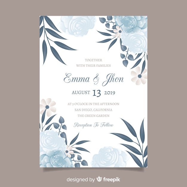 Wedding invitation template with flowers