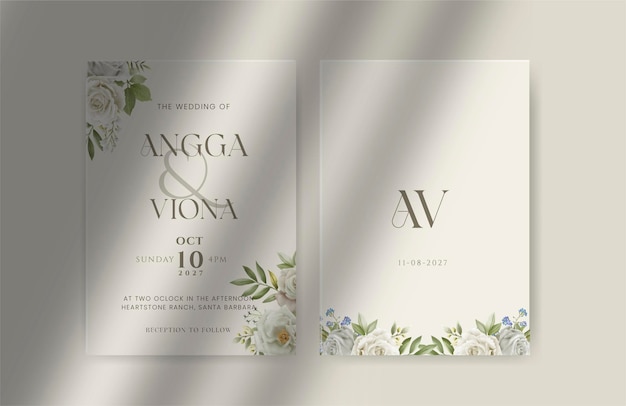 Vector wedding invitation template with foliage rose watercolor