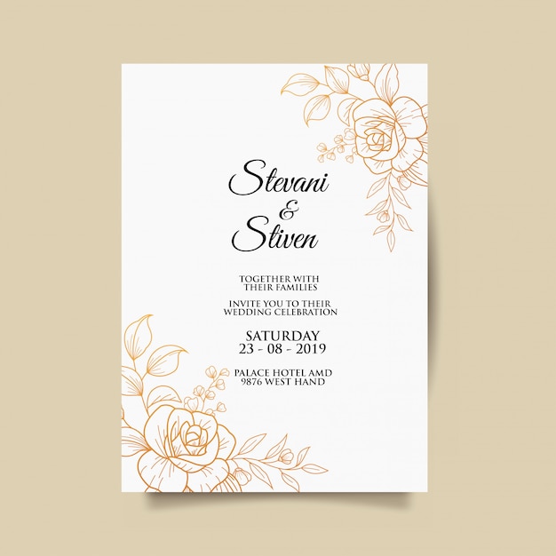 Vector wedding invitation template with gold flower